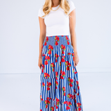 Britt Smocked Maxi Skirt - Strawberry Stripe Navy