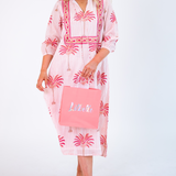 Sammy Long Sleeve Caftan Maxi - Palm Stripe Coral