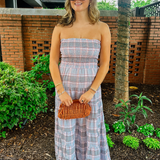 Dal Plaid Smocked Maxi Dress - Blue/Red