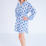 Kissy Belted Mini Shirtdress - Lobsters Bright Blue