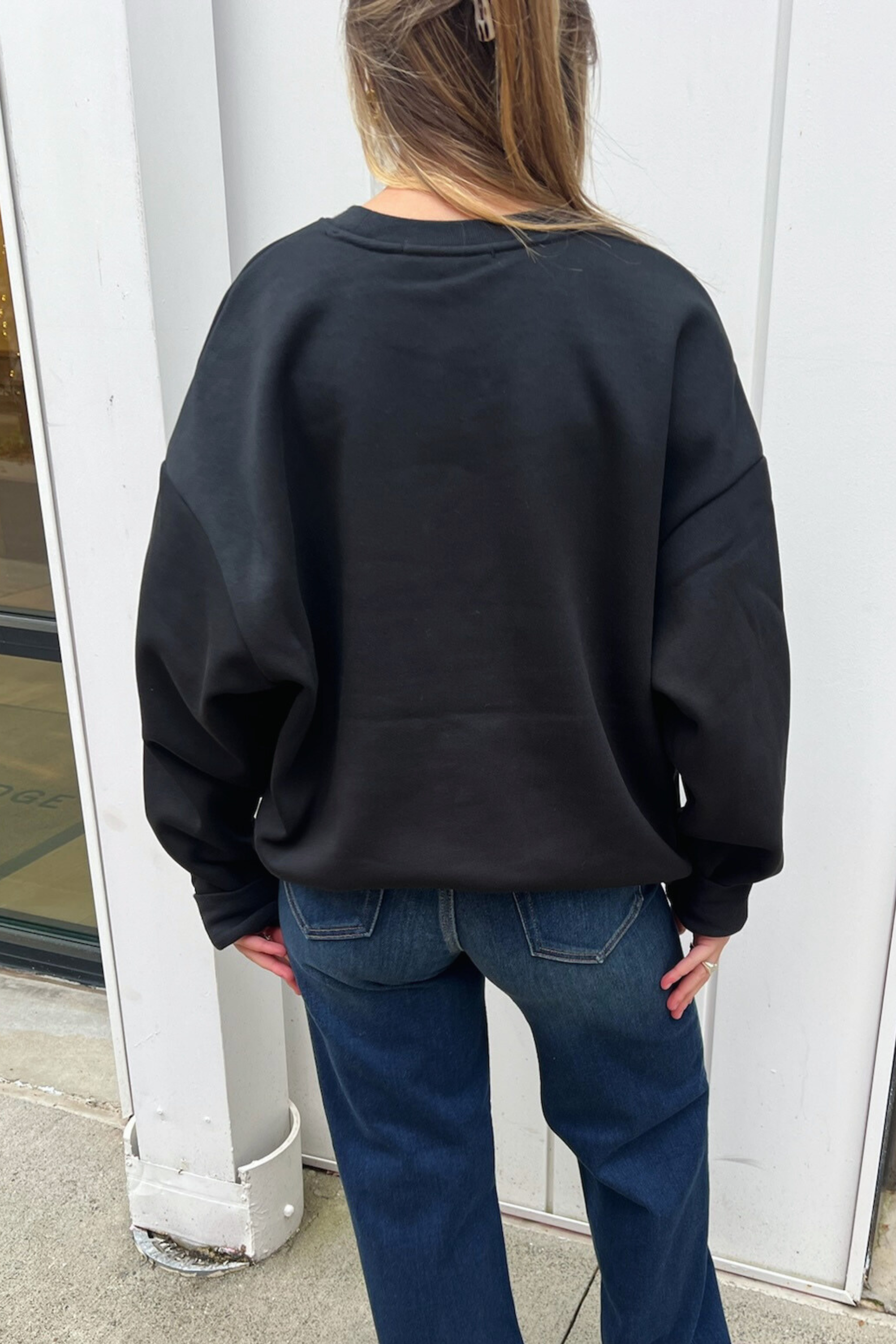 Favorite Daughter Collegiate Embroidery Sweatshirt - Black/Velvet White