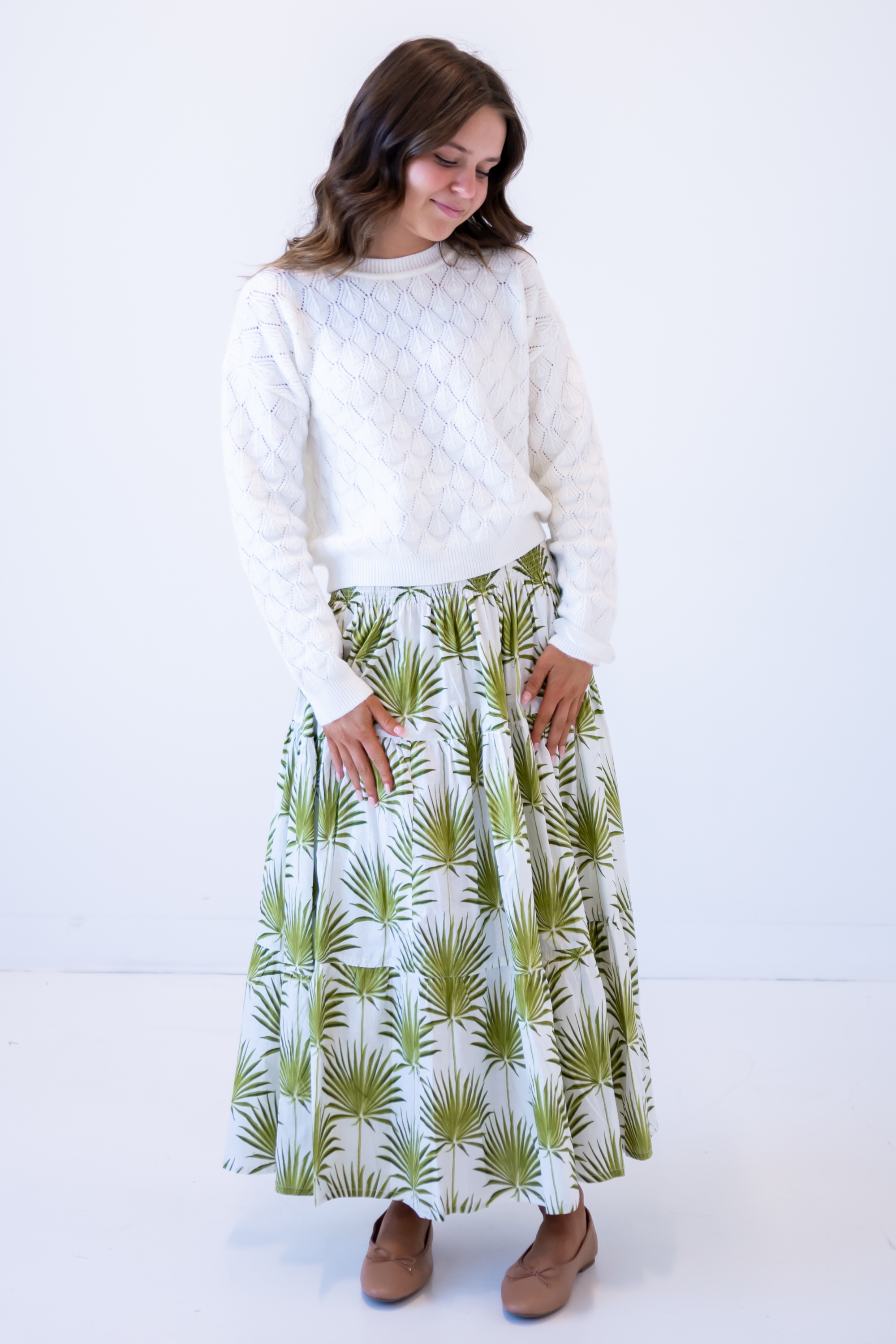 Britt Smocked Midi Skirt - Palms Green
