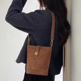 Suede Bucket Shoulder Bag - Brown