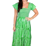 Lil Smocked Maxi Dress - Green Stripe