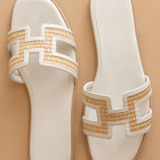 Ena Raffia Slide - White