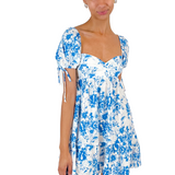 Haven Cap Sleeve Mini Dress - Blue/White