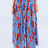Britt Smocked Maxi Skirt - Strawberry Stripe Navy