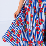 Britt Smocked Maxi Skirt - Strawberry Stripe Navy