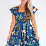 Lil Smocked Tropical Mini - Navy