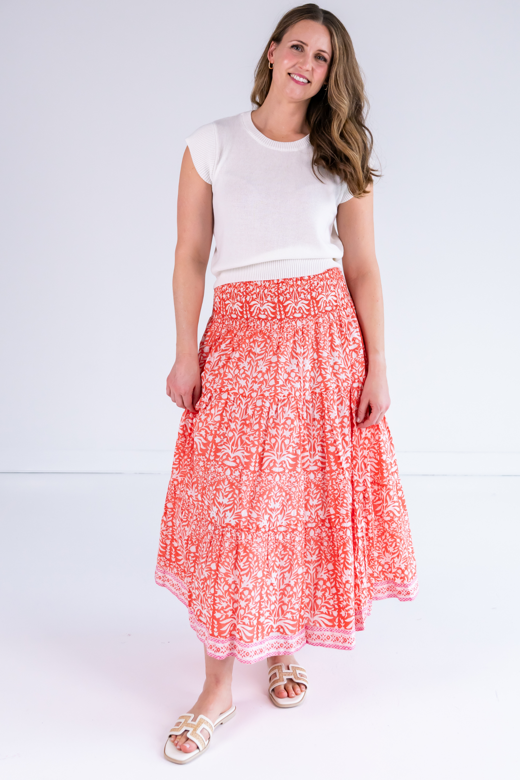 Britt Smocked Midi Skirt - Blossom Peach