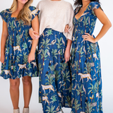 Lil Smocked Tropical Mini - Navy