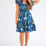 Lil Smocked Tropical Mini - Navy