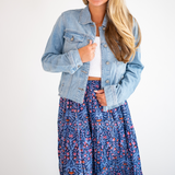 Jane Blockprint Maxi Skirt - Navy Multi Blossom