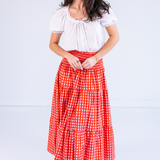 Lucy Smocked Midi Skirt - Gingham Red