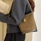 Suede Bucket Shoulder Bag - Olive