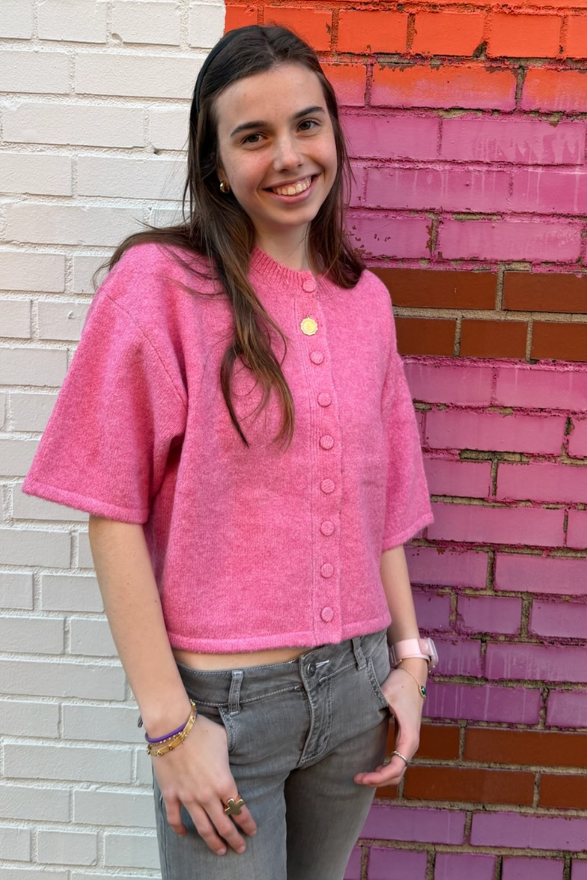 Kelli Short Sleeve Sweater - Pink