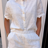 Greer Embroidered Lace Collared Top - White