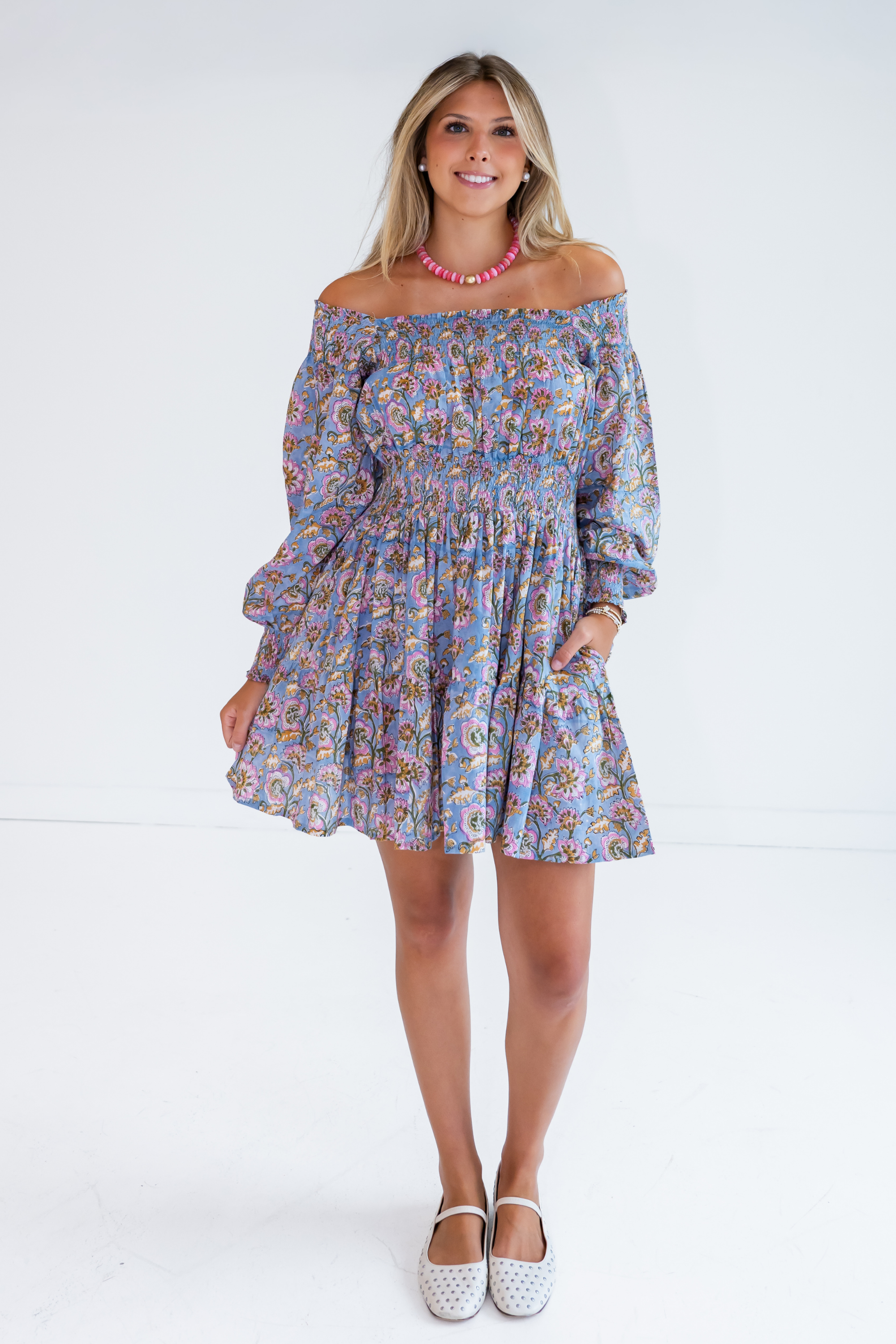 Jess Long Sleeve Mini Dress - Cornflower Mix