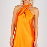Victoria Halter Twist Mini Dress - Tangerine