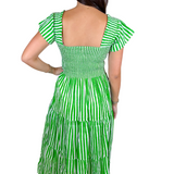 Lil Smocked Maxi Dress - Green Stripe