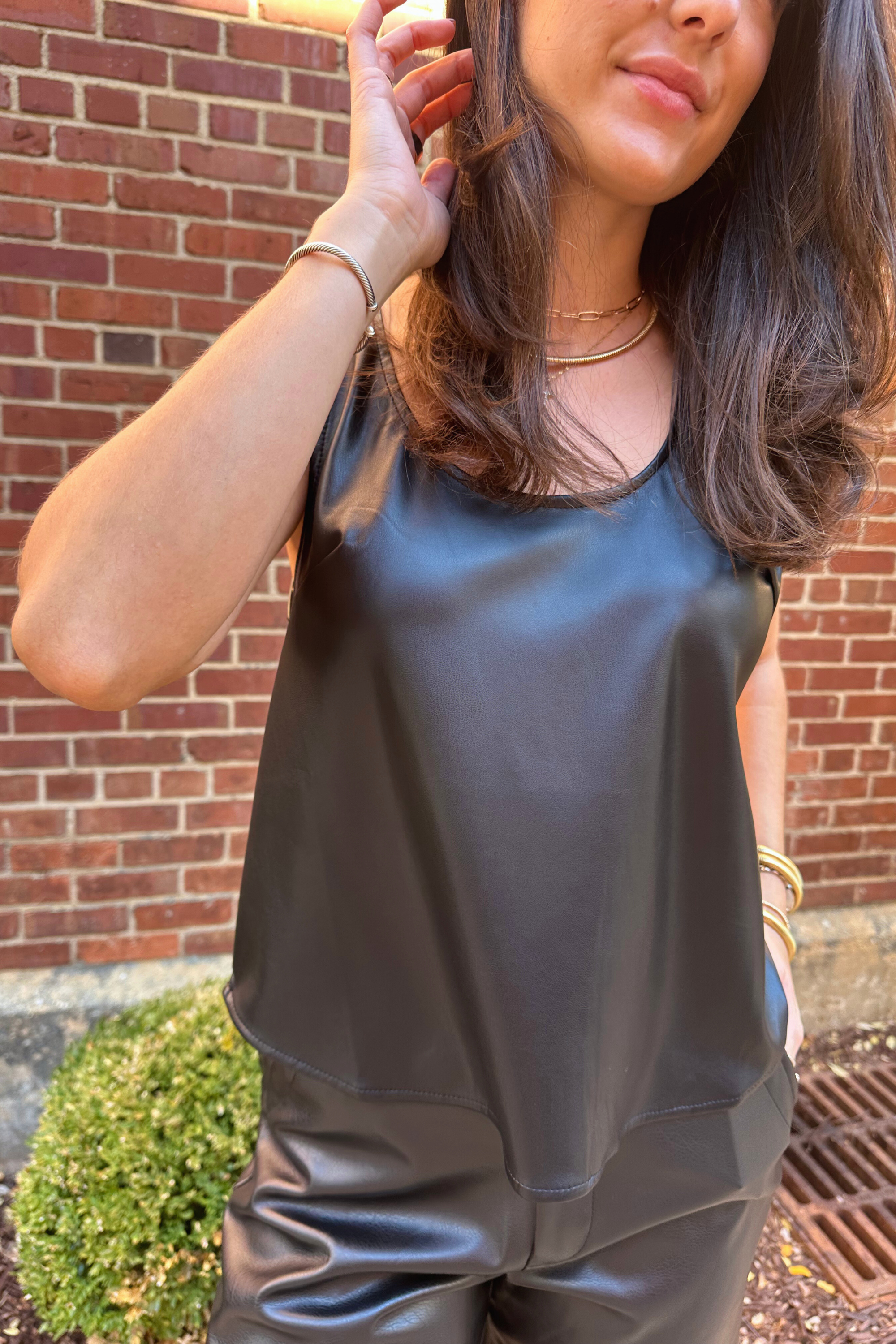 Jadyn Vegan Leather Tank - Black