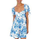 Haven Cap Sleeve Mini Dress - Blue/White