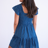 Lil Fall Smocked Mini Dress - Mini Dot Navy