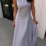 Piper Halter Linen Maxi Dress - Misty Blue