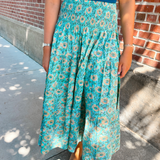 Britt Fall Smocked Midi Skirt - Wildflower Teal Butter