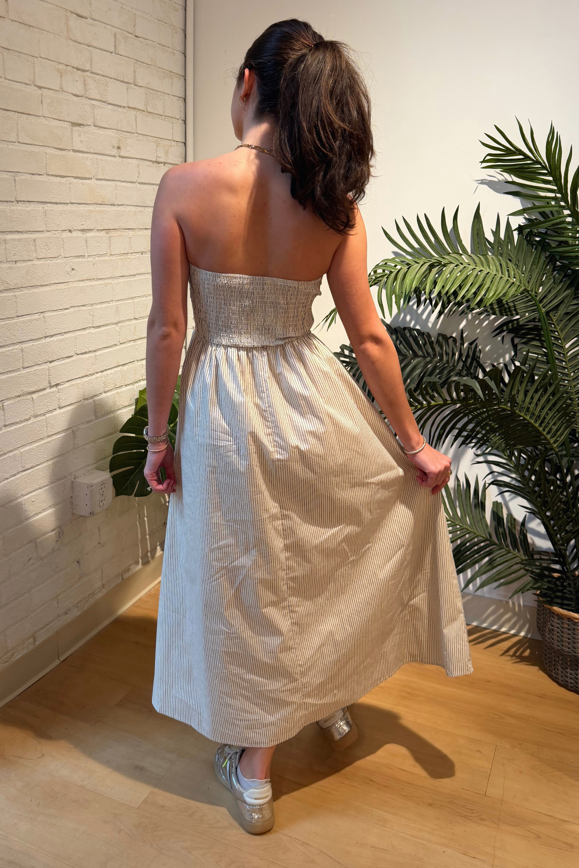 Charis Midi Dress - Taupe/White