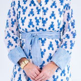 Kissy Belted Mini Shirtdress - Lobsters Bright Blue