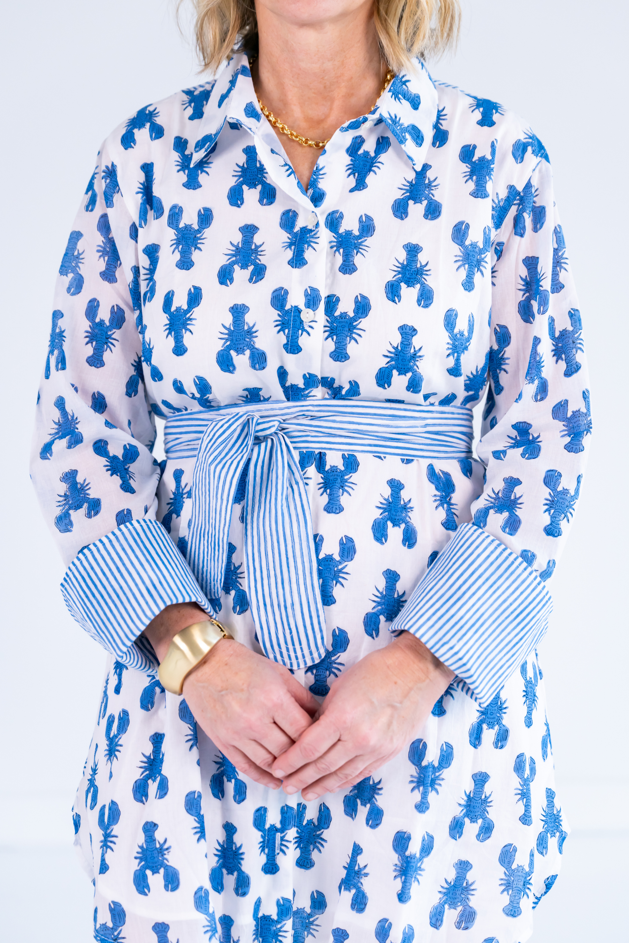 Kissy Belted Mini Shirtdress - Lobsters Bright Blue
