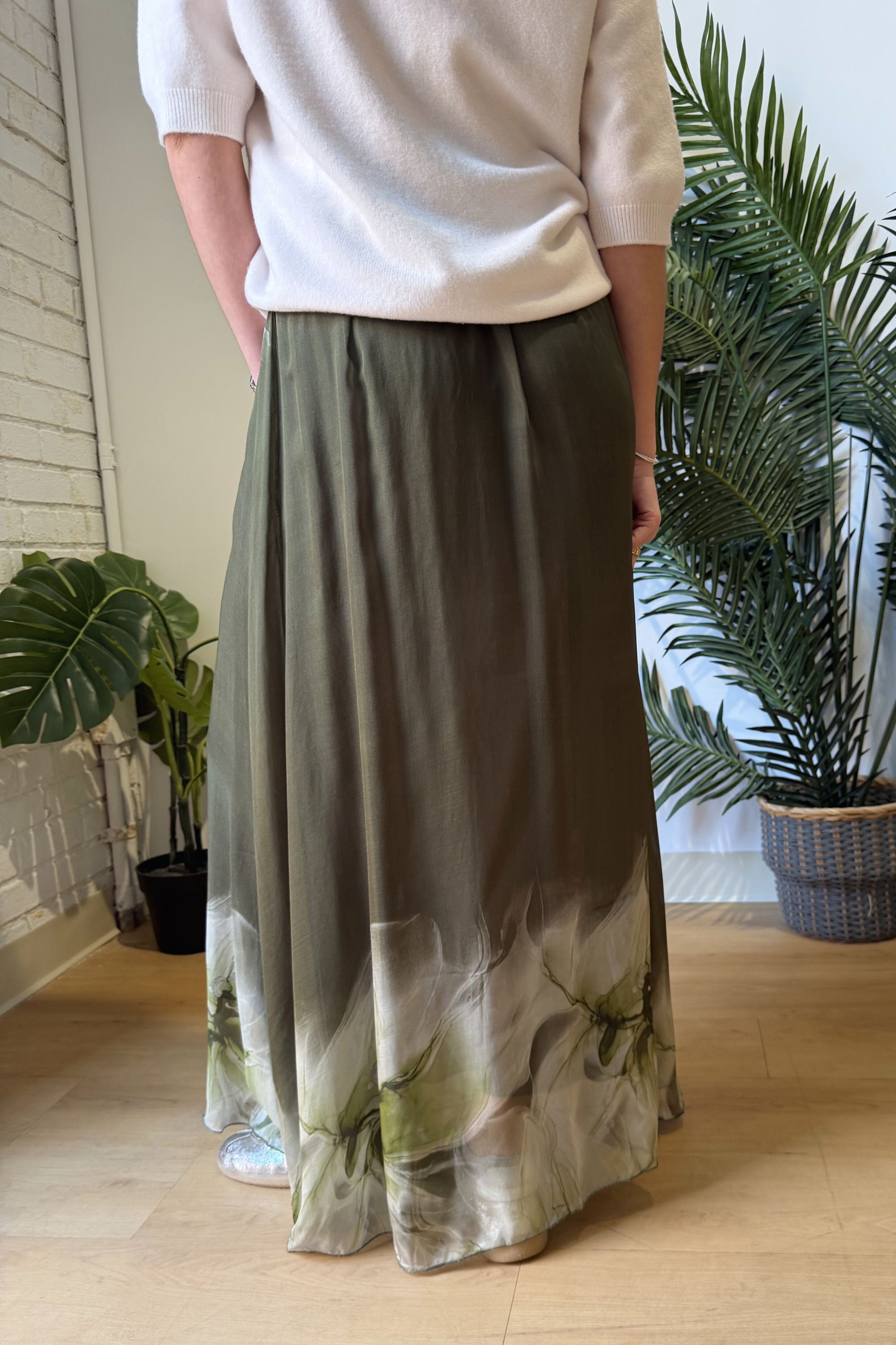 Amanda Floral Silk Maxi Skirt - Army Green