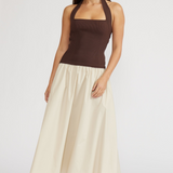 Sevilla Halter Neck Mixed Media Maxi Dress - Brown/Tan