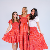 Lucy Smocked Midi Skirt - Gingham Red