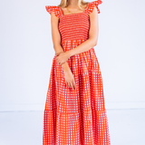 Erin Tie Back Maxi Dress - Gingham Red