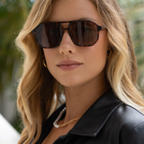 Billie Aviator Sunglasses - Dark Tortoise / Solid Brown