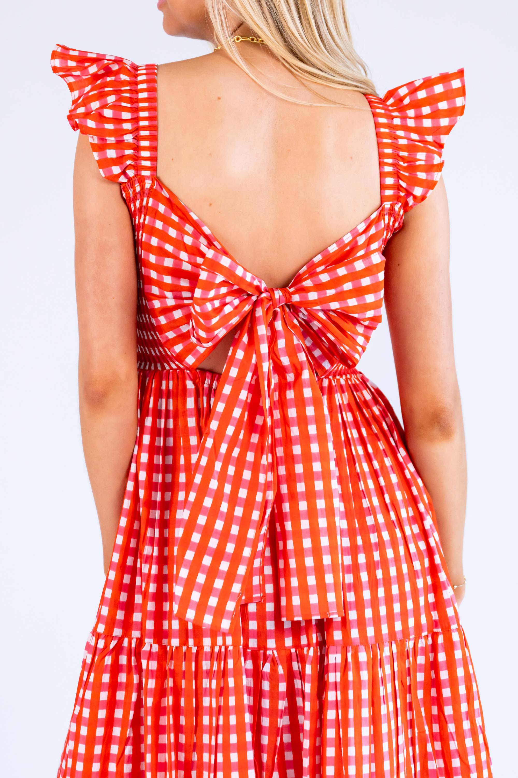 lotus tie back mini dress chocolate gingham Erin Tie Back Maxi Dress