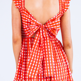 Erin Tie Back Maxi Dress - Gingham Red
