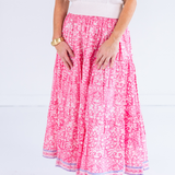 Lucy Smocked Midi Skirt - Blossom Bubblegum