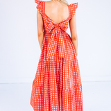 Erin Tie Back Maxi Dress - Gingham Red