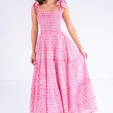 Joy Bow Maxi Dress - Bulb Trellis Hot Pink
