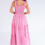 Joy Bow Maxi Dress - Bulb Trellis Hot Pink