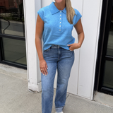 Belle Button Collared Top - Ocean
