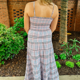 Dal Plaid Smocked Maxi Dress - Blue/Red