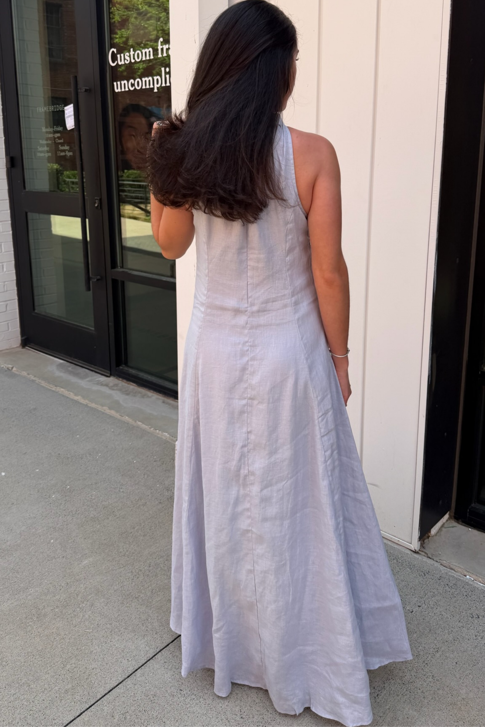 Piper Halter Linen Maxi Dress - Misty Blue