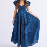 Abby Fall Sweetheart Maxi Dress  - Mini Dot Navy