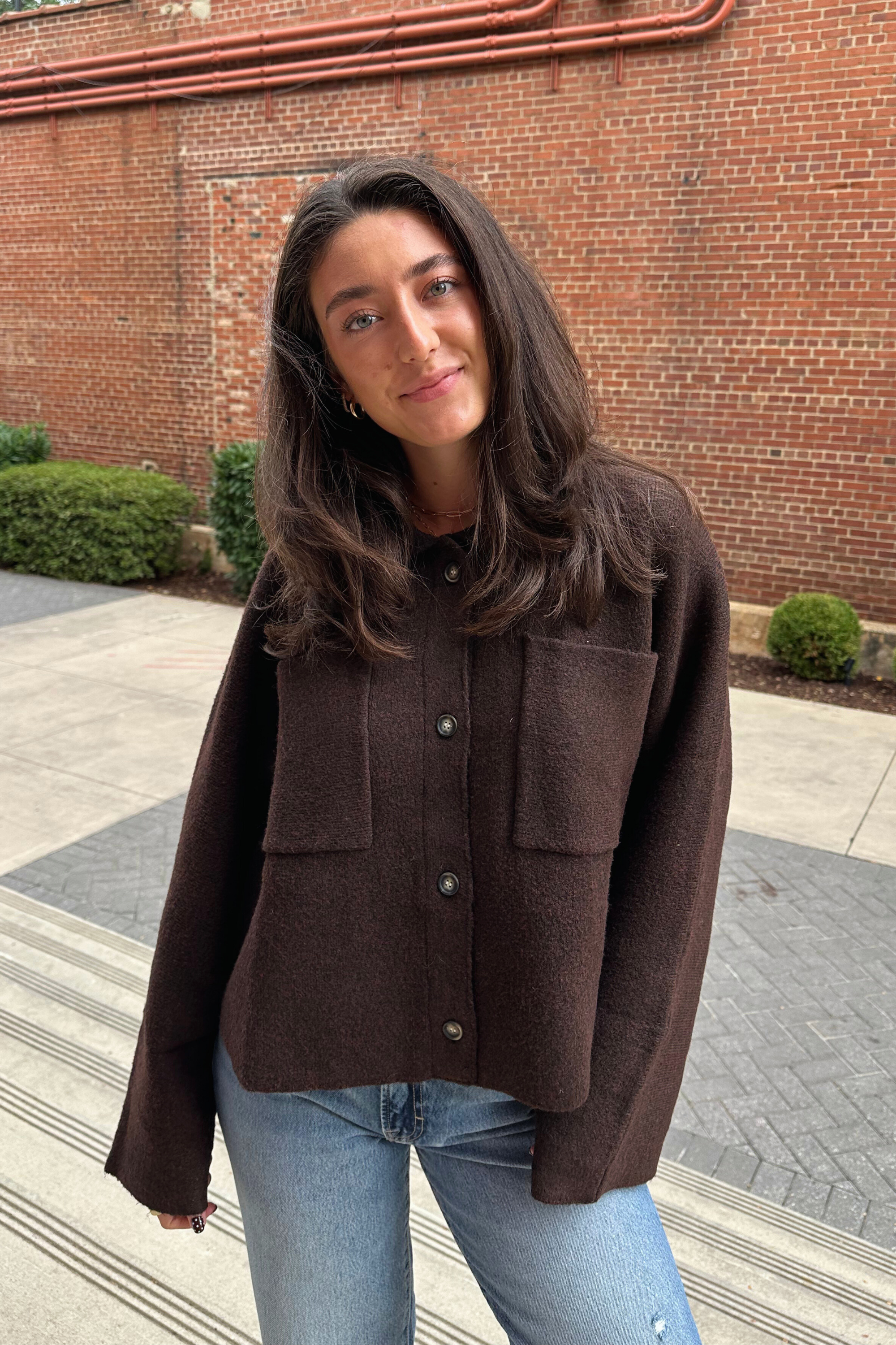 Loren Chunky Pocket Cardigan - Brown