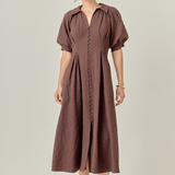 Georgia Textured Midi Dress - Brown