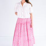 Lucy Smocked Maxi Skirt - Bulb Trellis Hot Pink